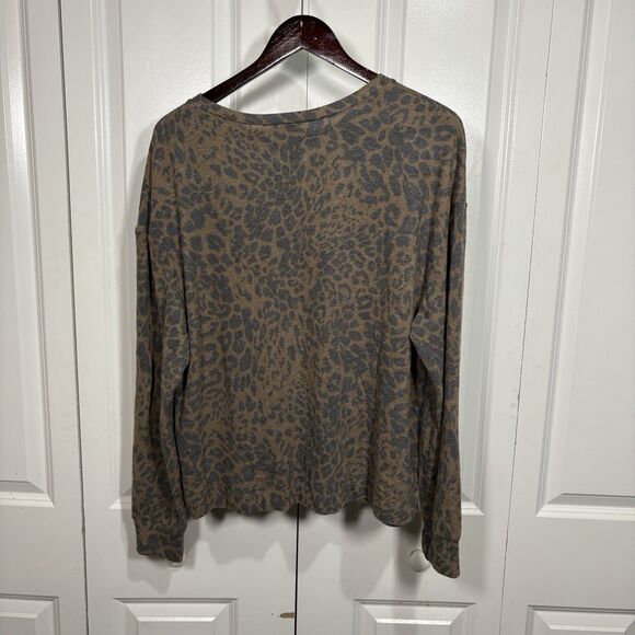 Time and Tru Womens L Brown Leopard Animal Print Long Sleeve Top Boho Casual - Picture 2 of 7